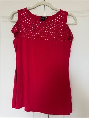 Saks Fifth Avenue Black Label Red Studded Cold-Shoulder Tank Top